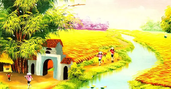 Tả cánh đồng lúa chín vào mùa gặt